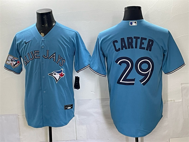 Men's Toronto Blue Jays #29 Joe Carter Blue 50 Seasons Patch Stitched Baseball Jersey Men's Toronto Blue Jays #29 Joe Carter Blue 50 Seasons Patch Stitched Baseball Jersey